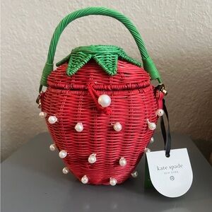 NWT Kate Spade x Target Pearl Embellished Strawberry Basket Bucket Bag Red
